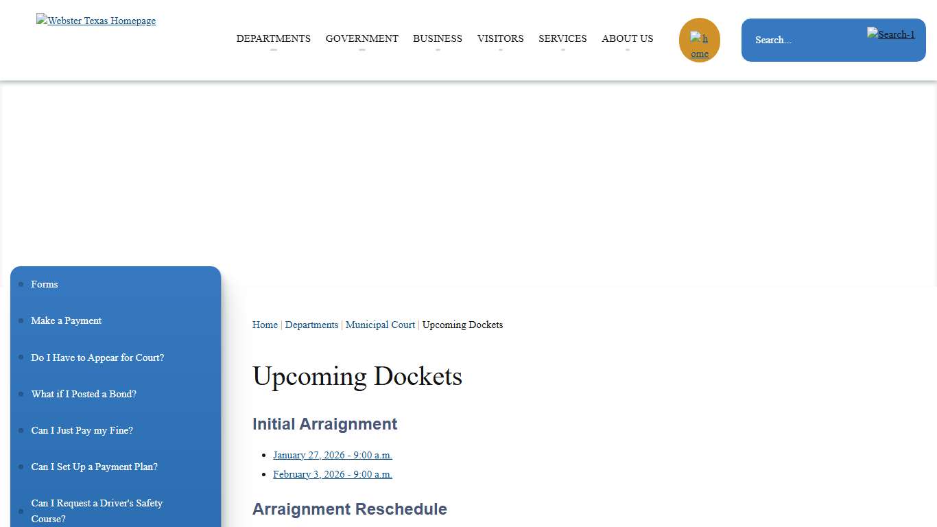 Upcoming Dockets | City of Webster - Gateway to the future