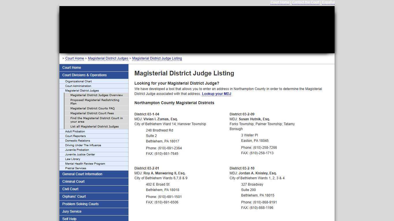 Magisterial District Judge Listing :: Northampton County Court of Common Pleas
