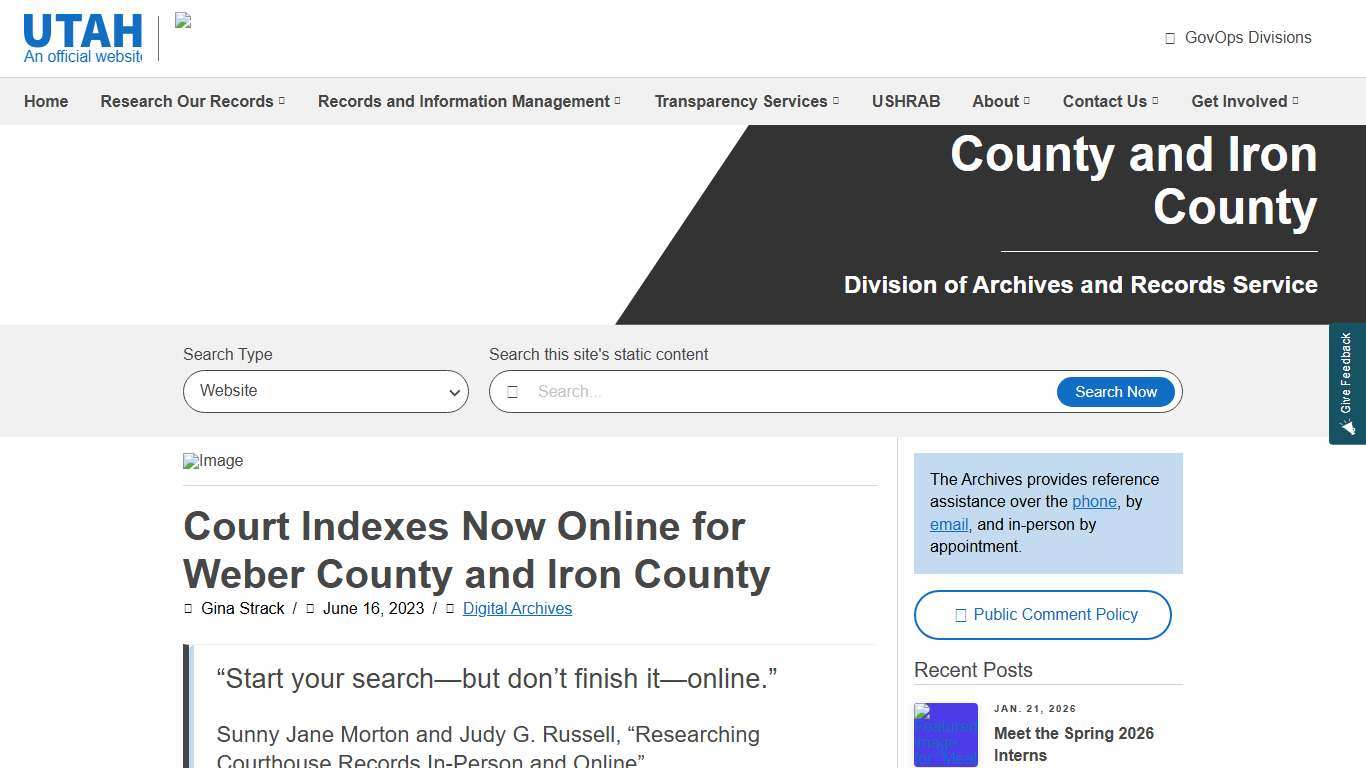 Court Indexes Now Online for Weber County and Iron County | Utah Division of Archives and Records Service